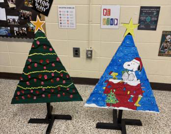 Handmade holiday trees created for a community giving project